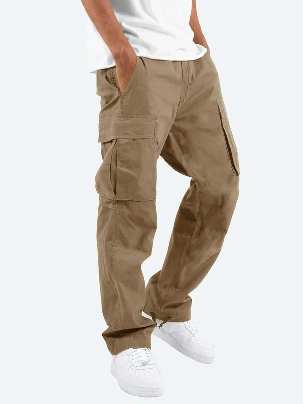 Pantalon cargo homme à cordon coupe ample — Marron