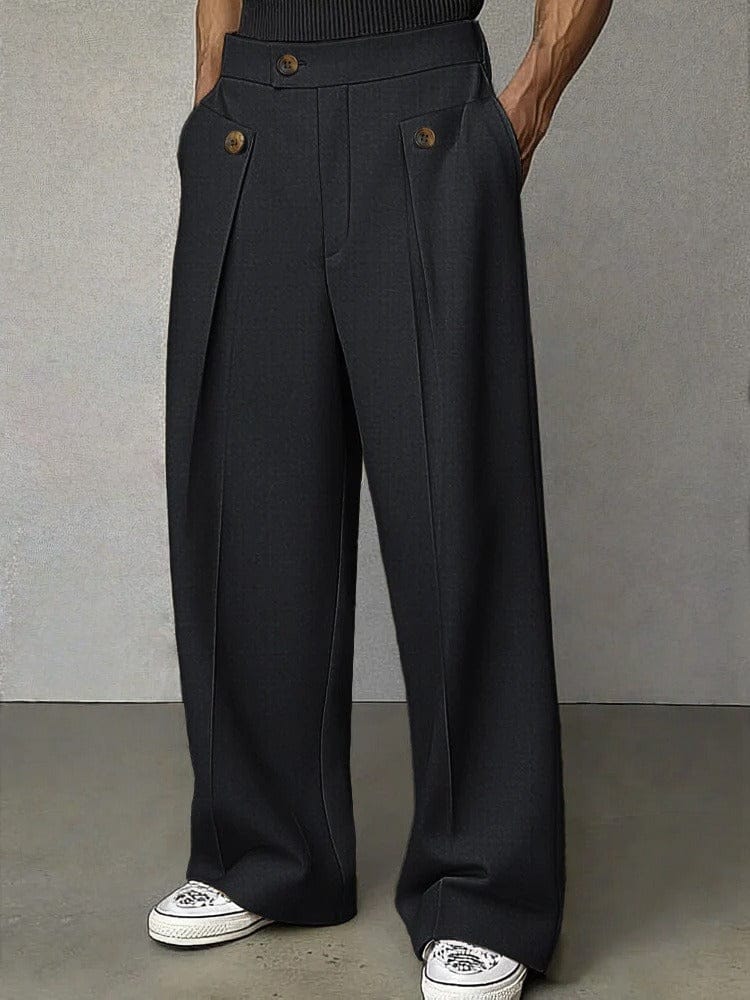 Pantalon homme jambe large plissé coupe ample — Gris foncé