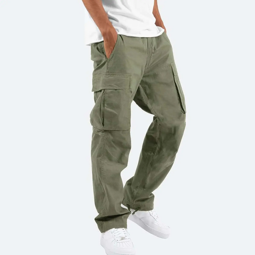 Pantalon cargo homme à cordon coupe ample — Vert olive