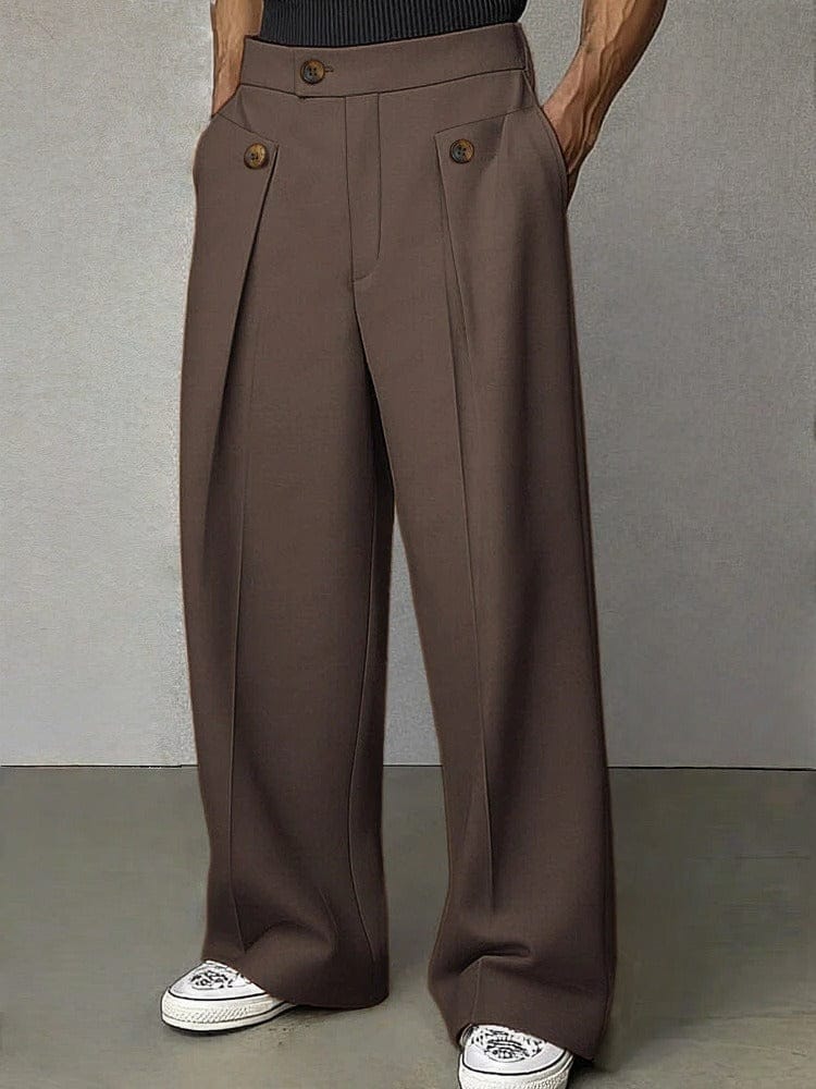 Pantalon homme jambe large plissé coupe ample — Marron