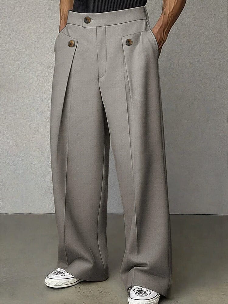 Pantalon homme jambe large plissé coupe ample — Gris
