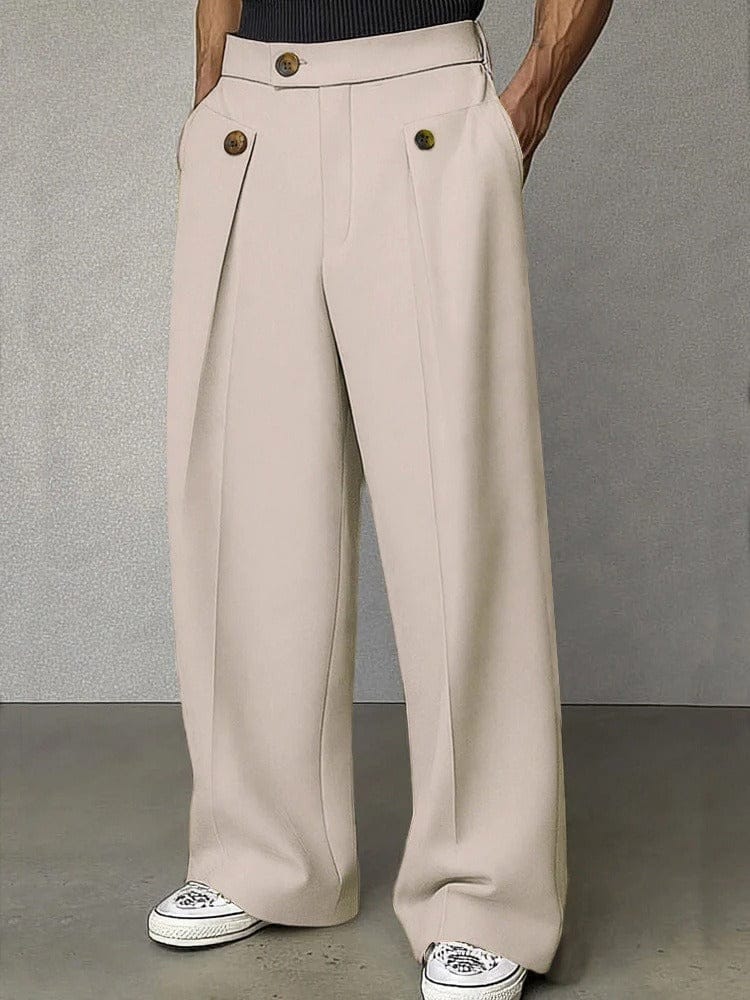 Pantalon homme jambe large plissé coupe ample — Beige
