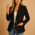 Blazer femme cintré stretch coupe tailleur — Noir