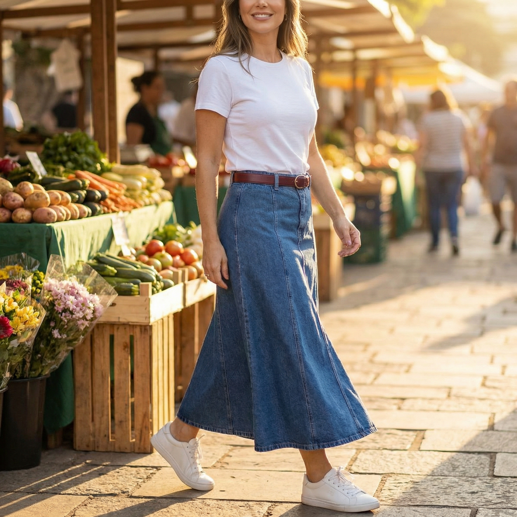 Linara | Jupe Maxi en Denim Taille Haute