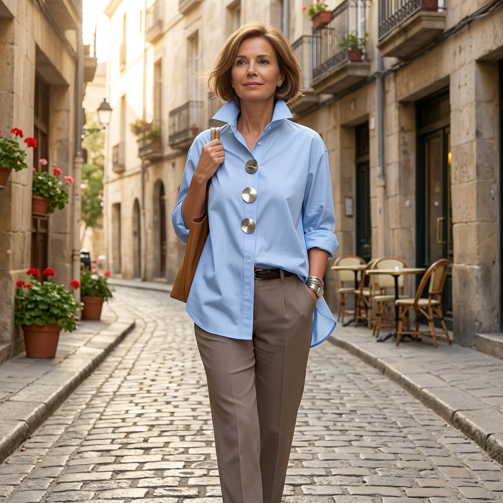 Luneeza | Blouse Oversize à Boutons Métal