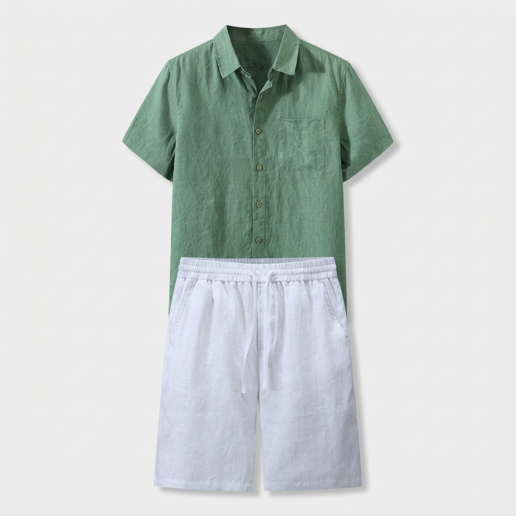 Rivaclo | Men's Short Sleeve Shirt and Shorts Set – Summer Green White