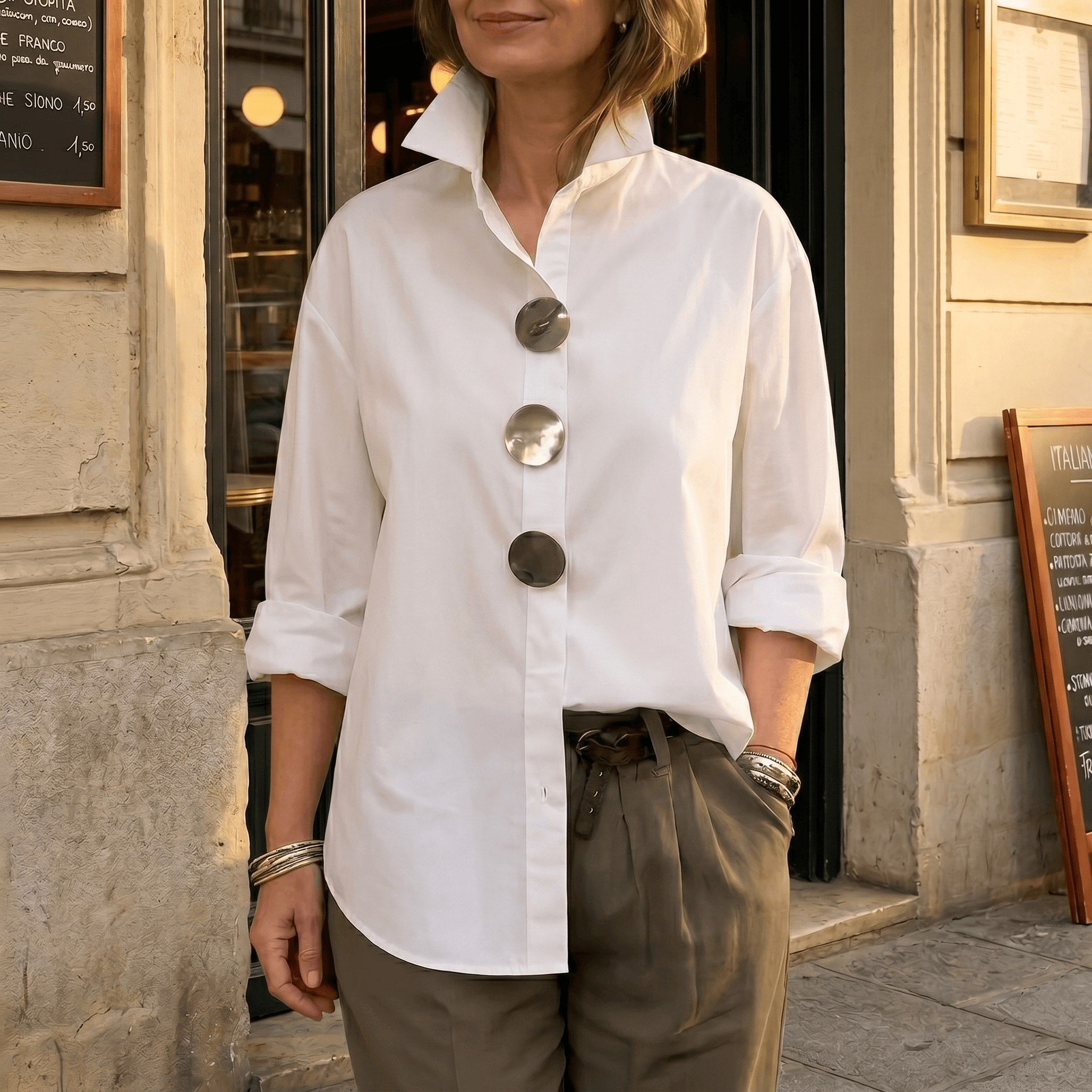 Luneeza | Blouse Oversize à Boutons Métal