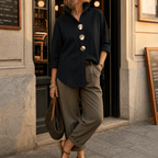 Luneeza | Blouse Oversize à Boutons Métal