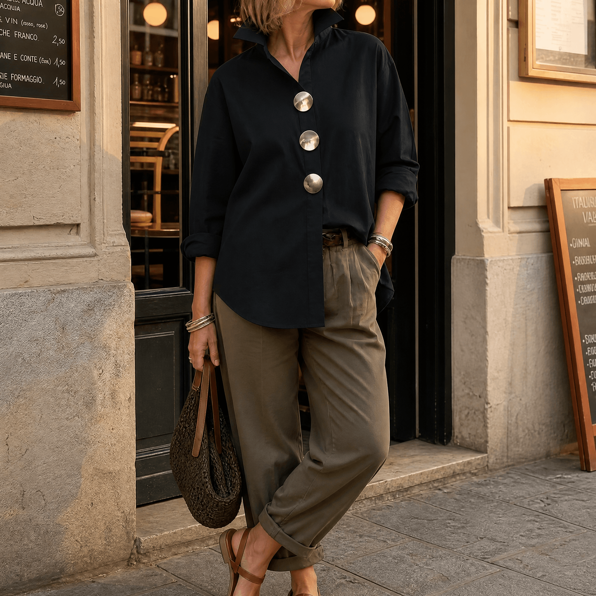 Luneeza | Blouse Oversize à Boutons Métal