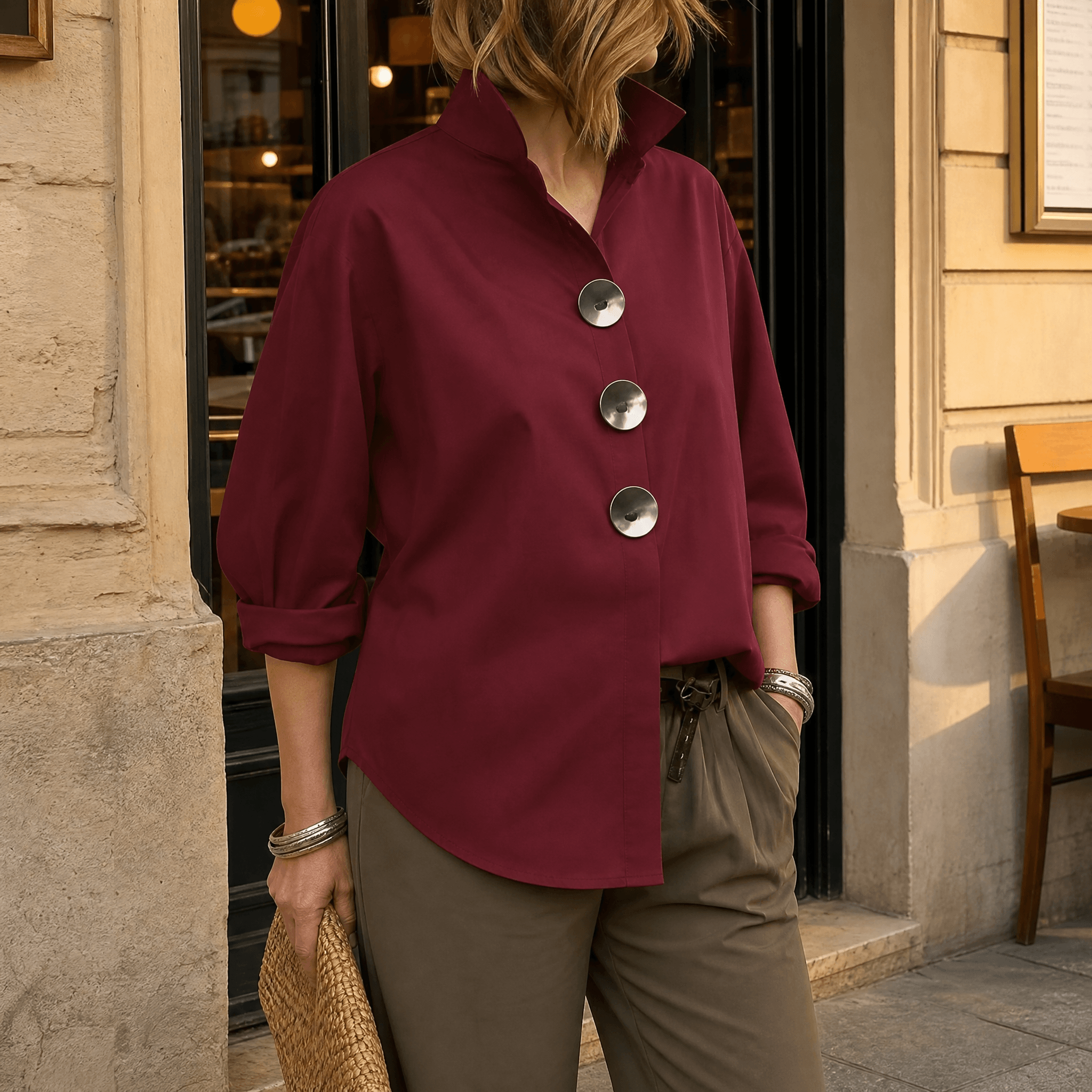 Luneeza | Blouse Oversize à Boutons Métal