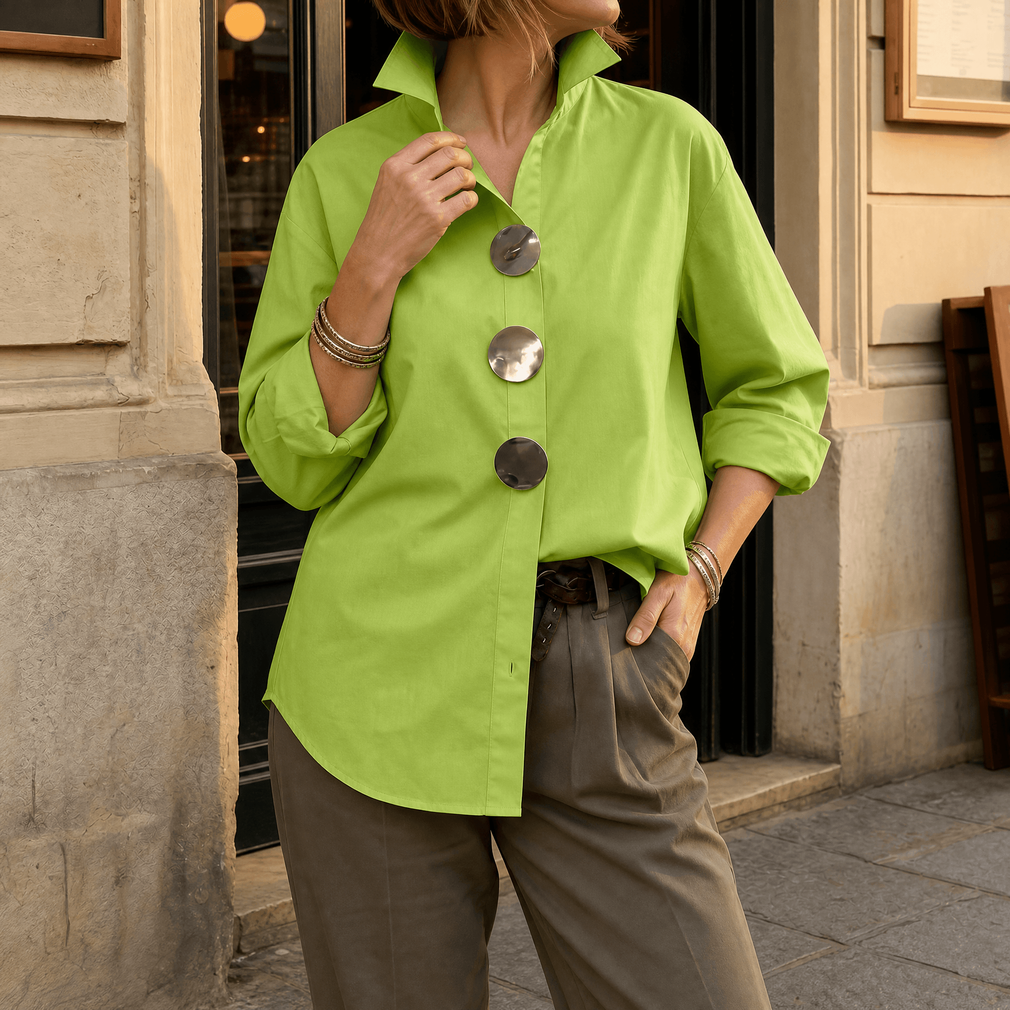 Luneeza | Blouse Oversize à Boutons Métal