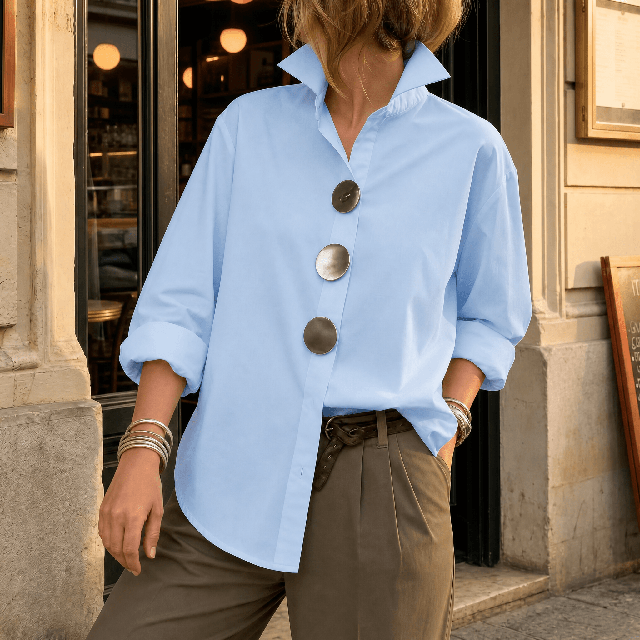 Luneeza | Blouse Oversize à Boutons Métal