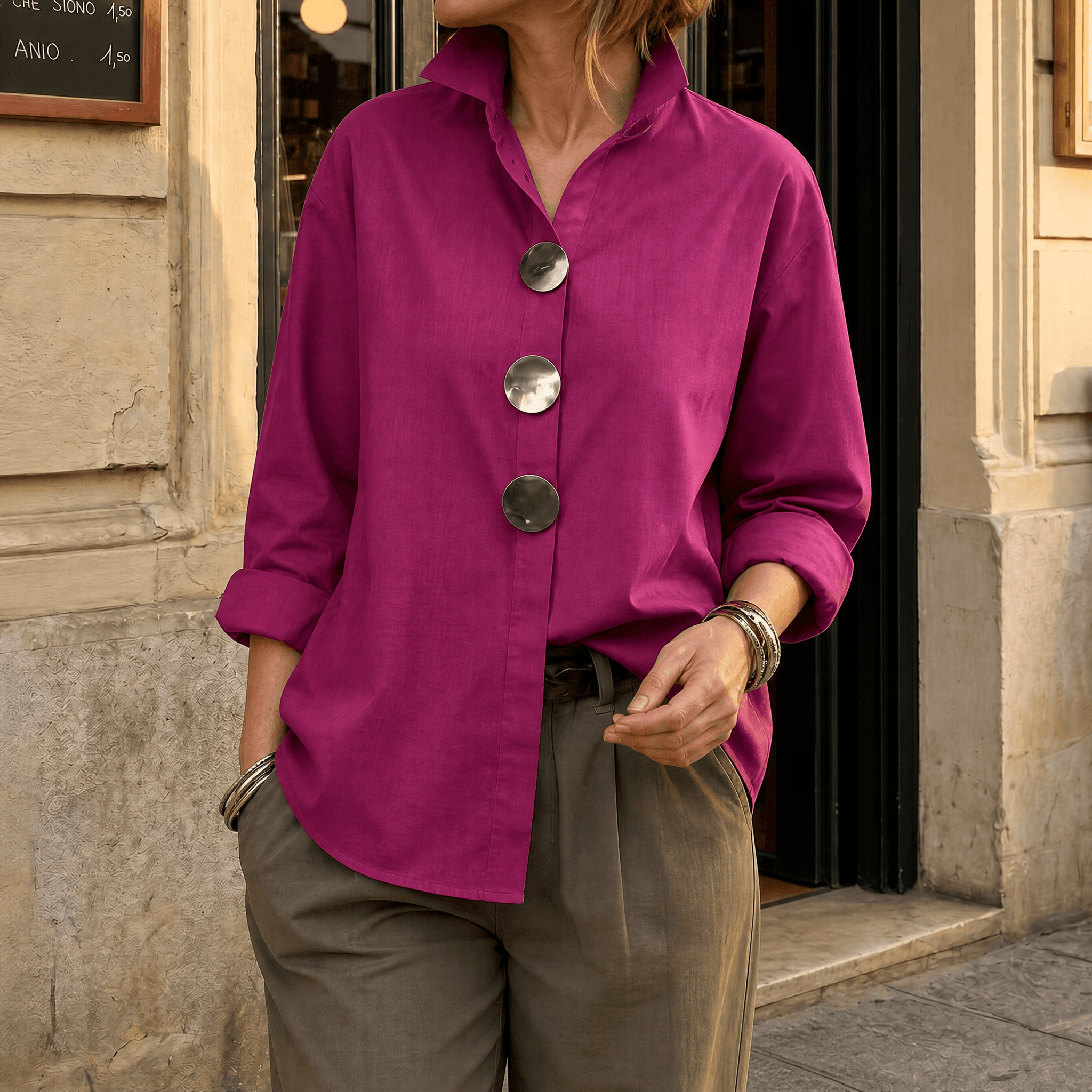 Luneeza | Blouse Oversize à Boutons Métal