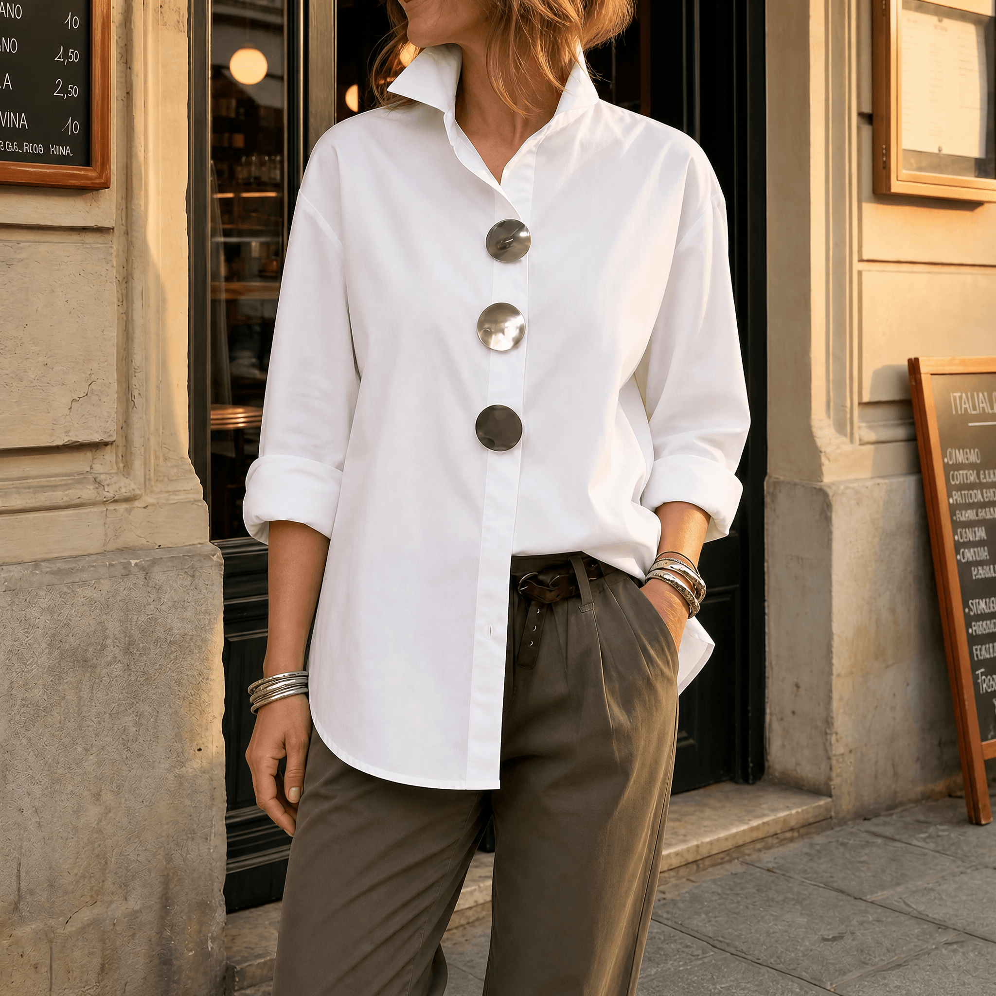 Luneeza | Blouse Oversize à Boutons Métal