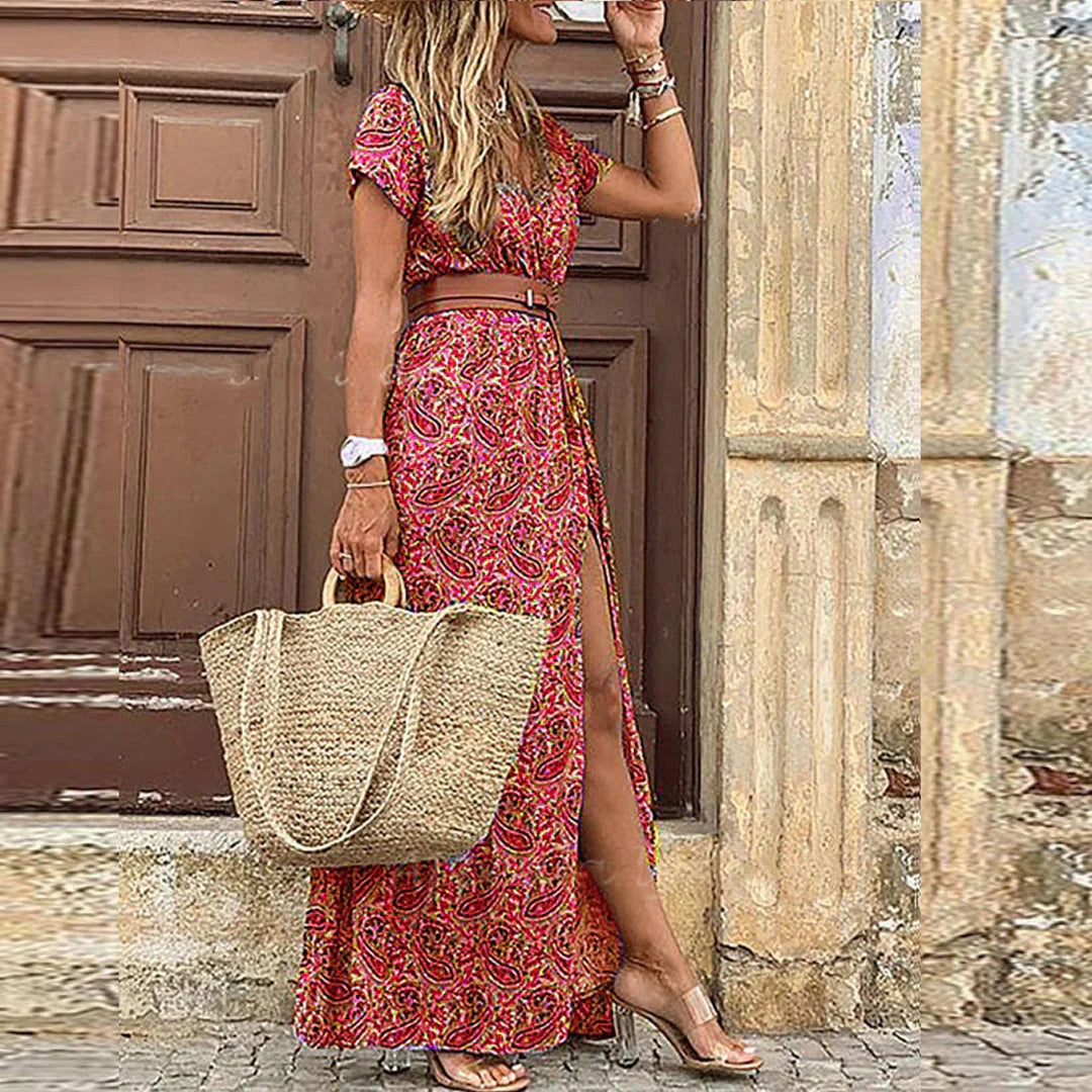 Élina | Robe Maxi Bohème Ceinturée