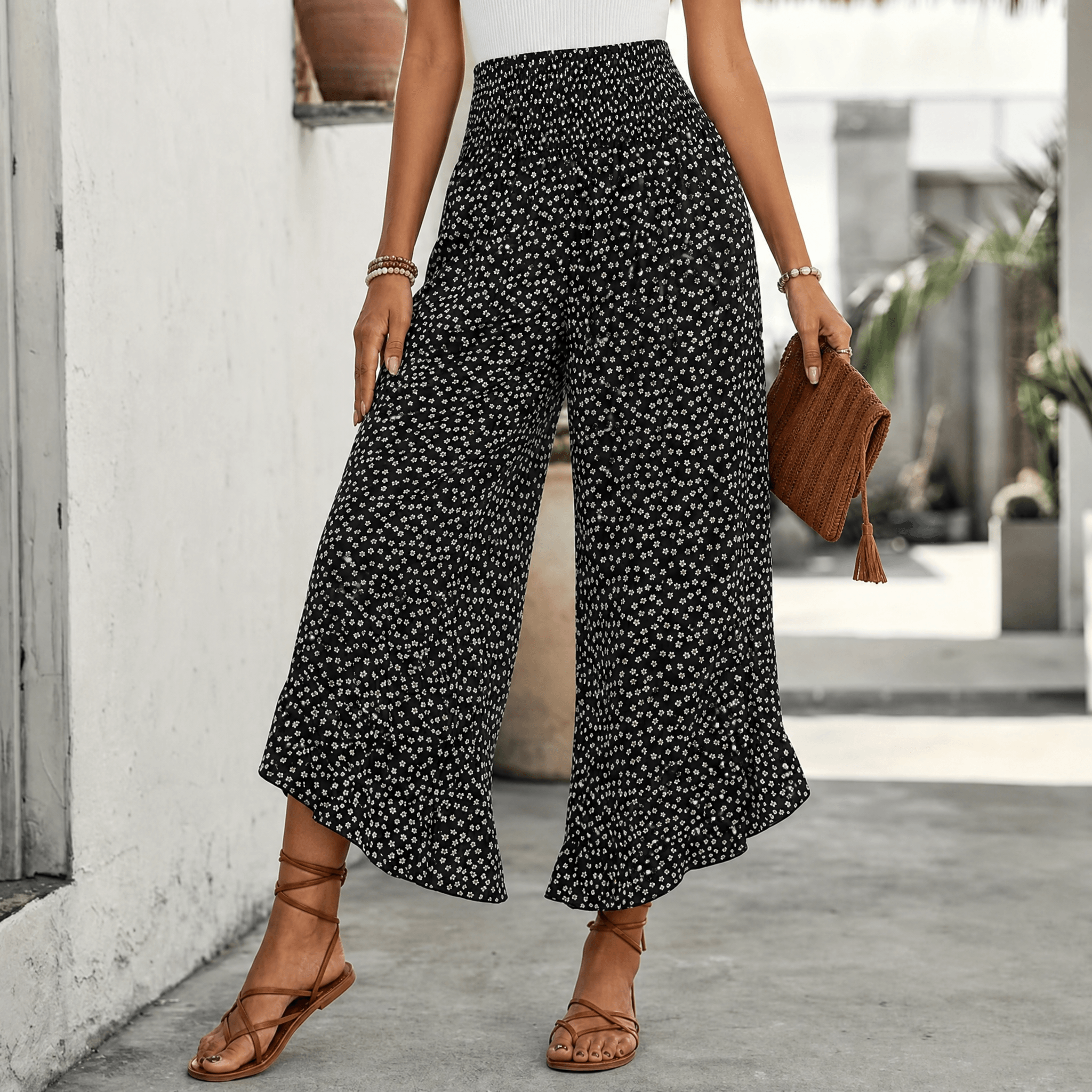 Velara | Pantalon Large Smocké à Volants