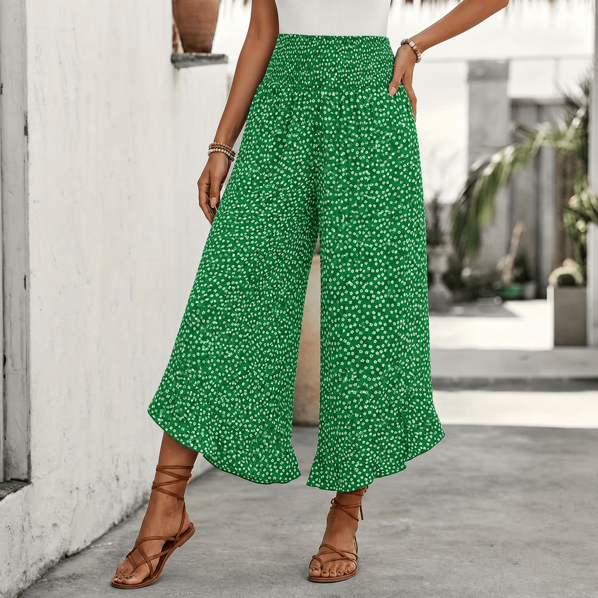 Velara | Pantalon Large Smocké à Volants