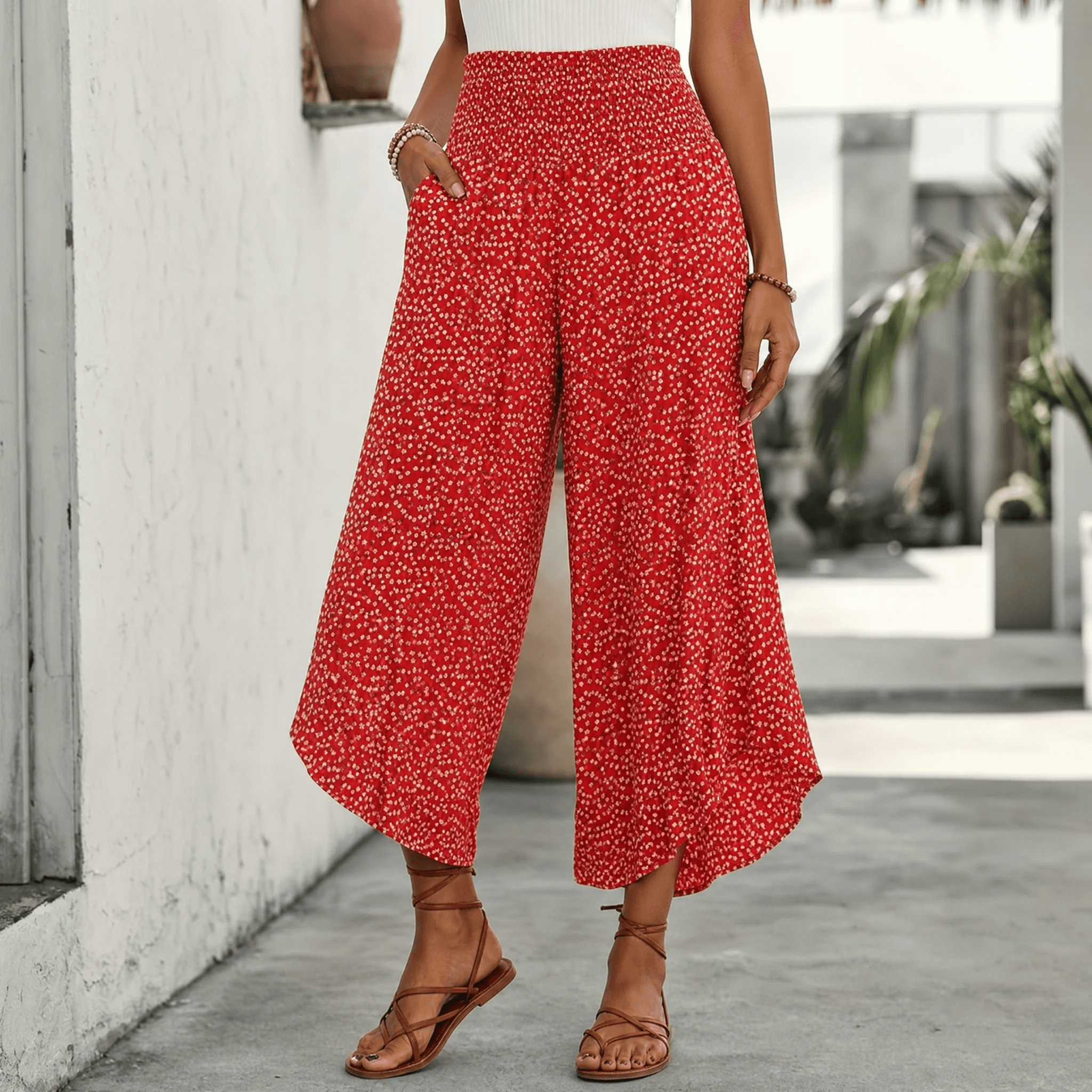 Velara | Pantalon Large Smocké à Volants