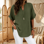 Linora | Blouse Col V à Ourlet Courbé