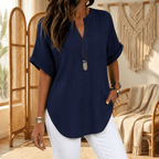Linora | Blouse Col V à Ourlet Courbé