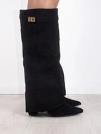 Bottes femme coupe slouchy à talon haut, fermeture zippée imitation daim