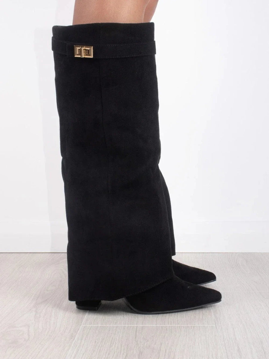 Bottes femme coupe slouchy à talon haut, fermeture zippée imitation daim